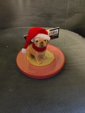 NWT Christmas Shoppe French Bulldog With Santa Hat Tree Ornament Dog Glitter